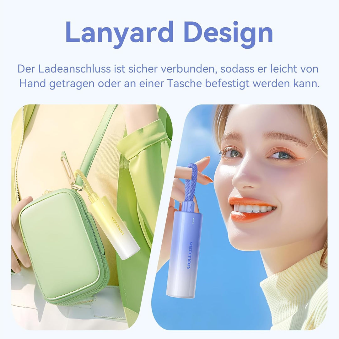 VENTION Mini Power bank 5000mAh mit USB C & Lightning Kabel PD 20W Farbige Powerbank Klein Schnellla