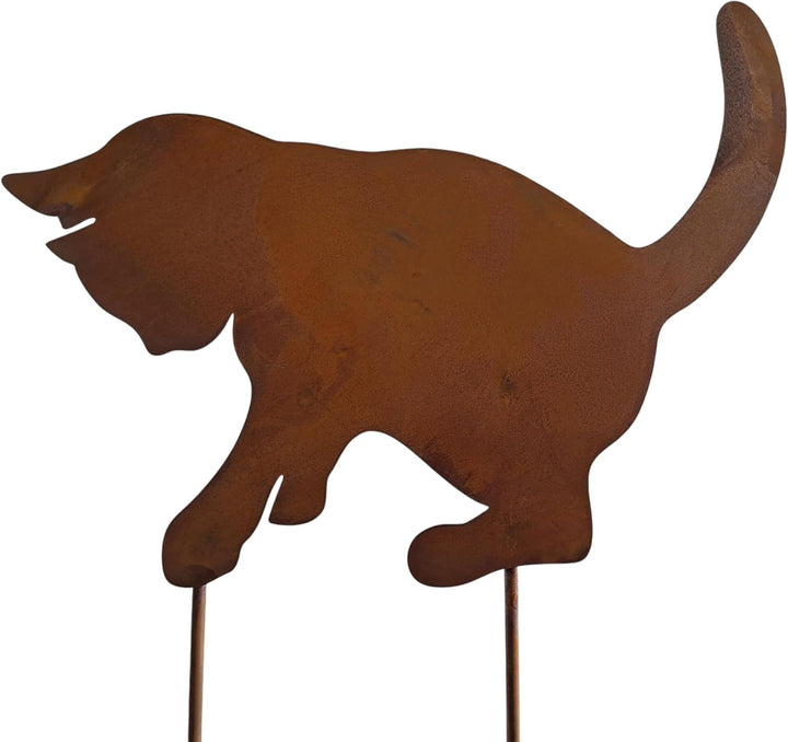 Bornhöft Gartendeko Gartenstecker Katze mit Kitte Katzenbaby Edelrost Rost-Optik Metallfigur, Garten