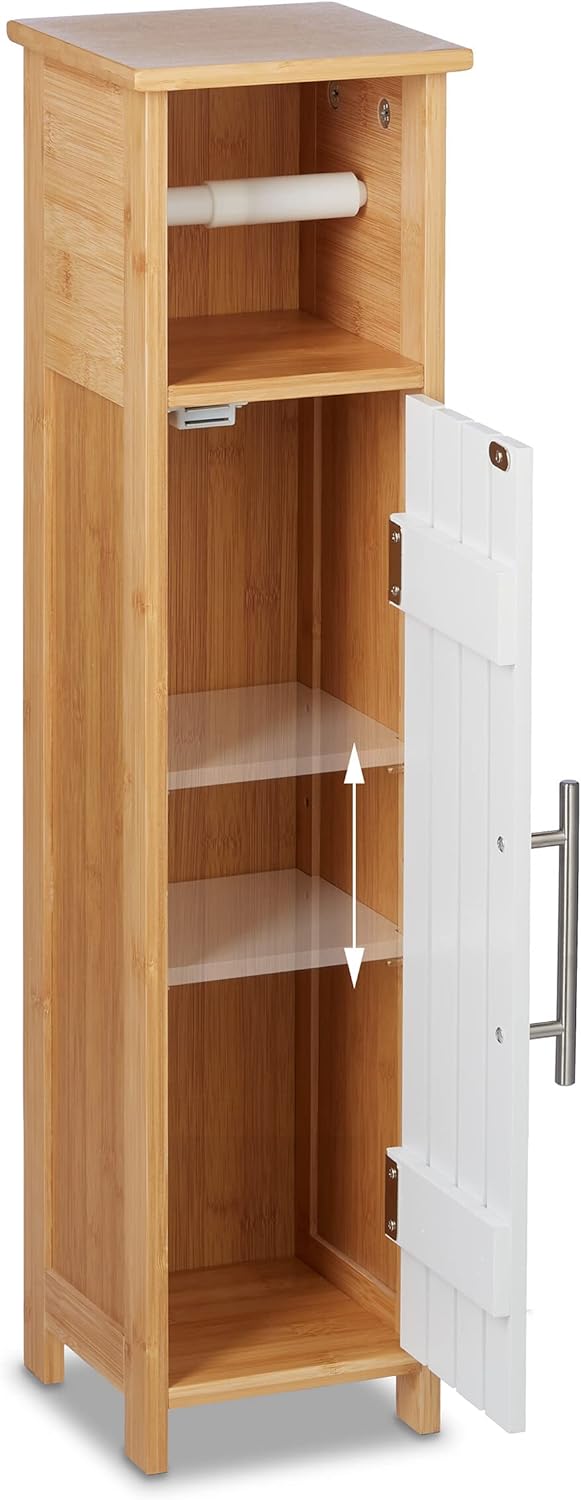 Relaxdays Toilettenpapierhalter stehend, Badezimmeregal HBT: 71x18x20 cm, MDF & Bambus, WC Papier Sc