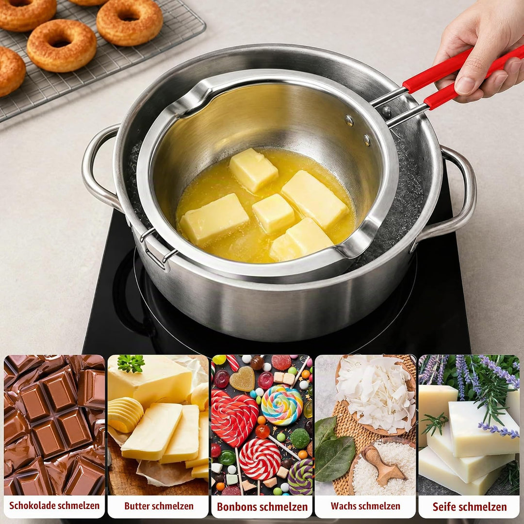 JEMESI Kerzen Schmelztopf 1200ml - Chokoladen Schmelztiegel Edelstahl 304 - Hochwertige Wasserbad Sc