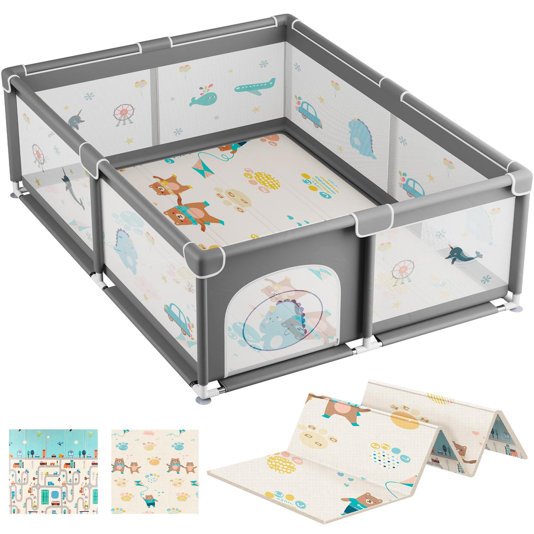 JUPPLIES Laufstall Baby 120×120 cm mit Spielmatte – Laufgitter Baby mit seitlicher Tür &amp; atmungsakti