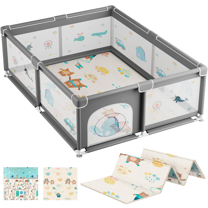 JUPPLIES Laufstall Baby 120×120 cm mit Spielmatte – Laufgitter Baby mit seitlicher Tür &amp; atmungsakti