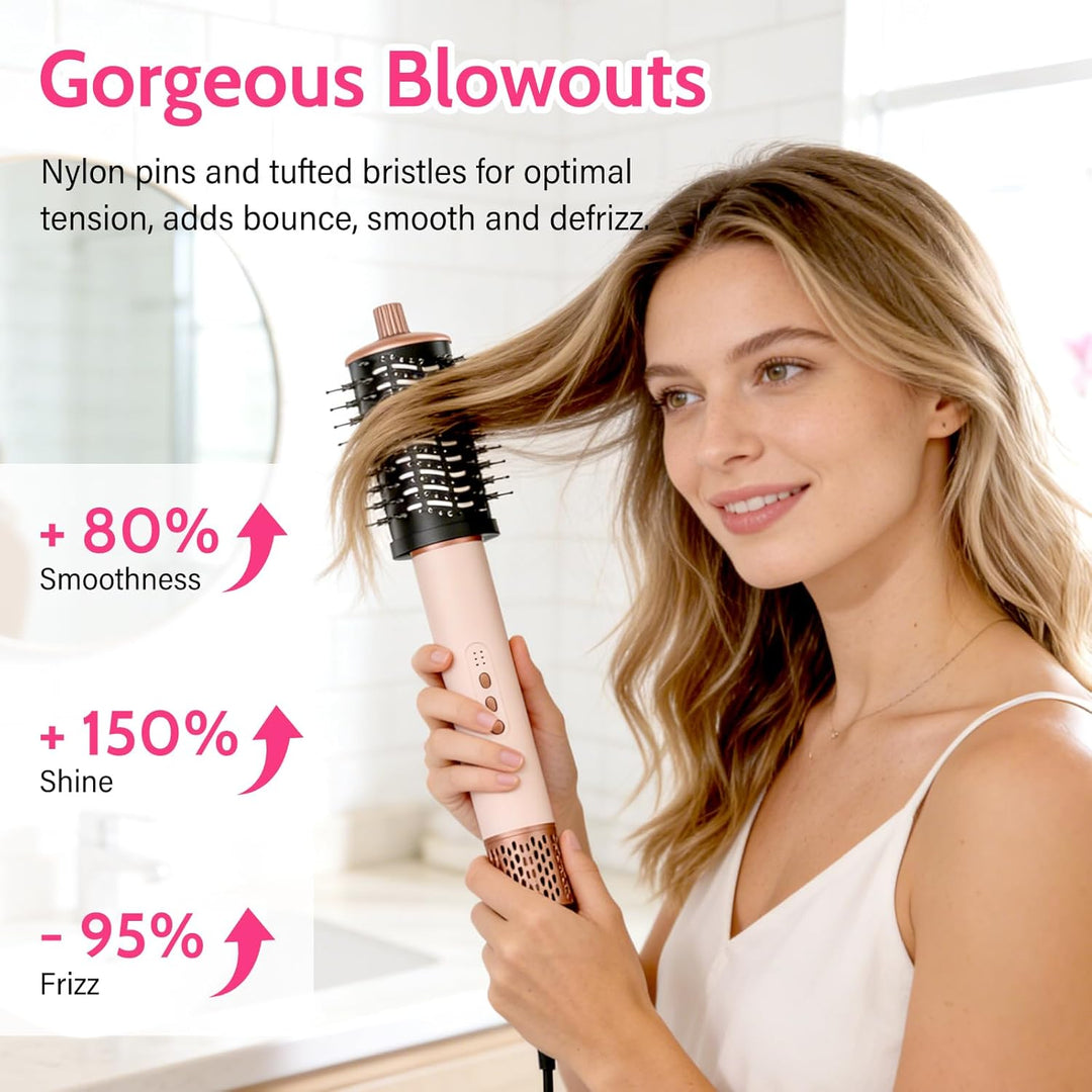 6 in 1 Hochgeschwindigkeit Hairstyler, 1400W Airstyler, Lonen Warmluftbürste, Rundbürstenföhn mit Lo