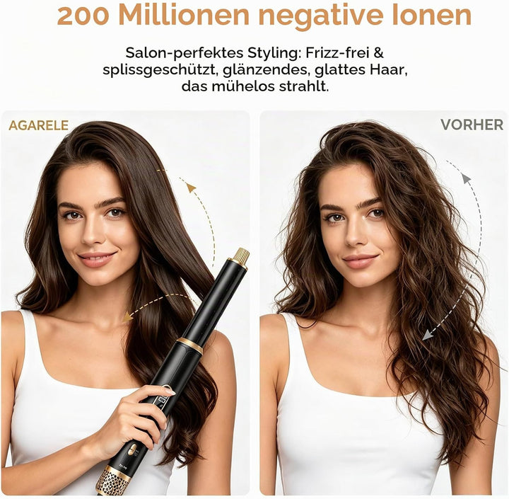 Hair Styler 5 in 1, Airstyler Haarstyler Set mit LCD-Bildschirm, Rundbürstenföhn, Warmluftbürste, Ai