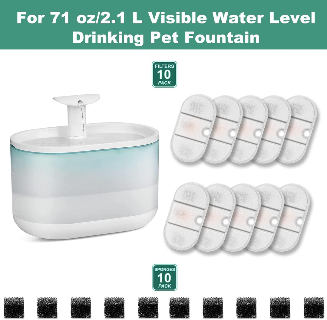 10 Set Ersatzfilter für Trinkbrunnen, Katzenbrunnen 10 Stück Kohlefilter und 10 Stück Schaumfilter f