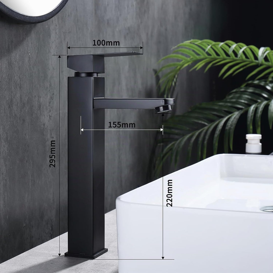HOMELODY Wasserhahn Bad Schwarz Hoch, Waschtischarmatur Hoch Mischbatterie Waschbecken mit Höhe 295m