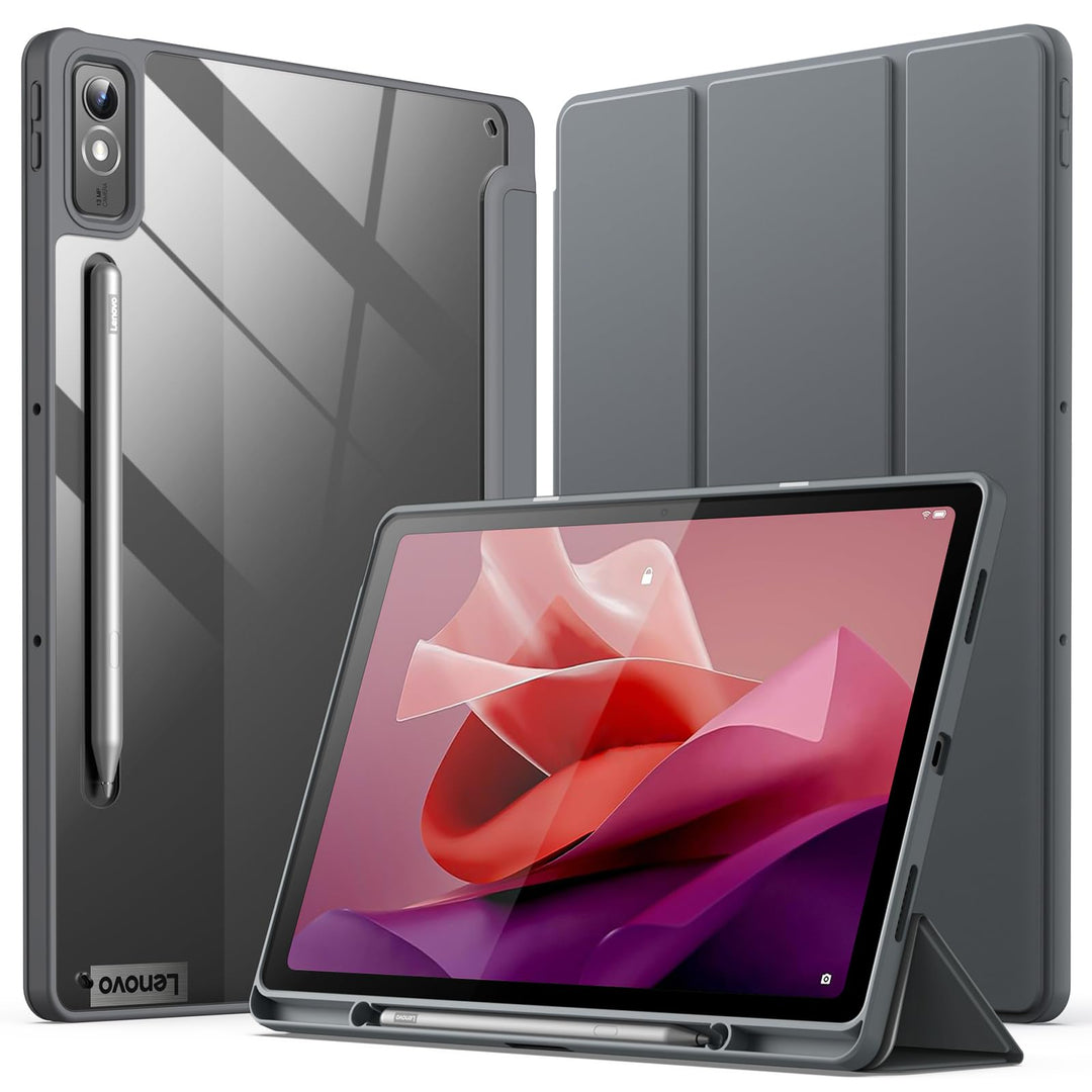 JETech Hülle für Lenovo Tab P12 12,7 Zoll mit Stylus Halter, Klar Transparente Harte PC-Rückseite, T