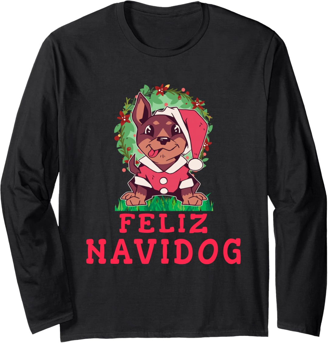Feliz Navidog - Feliz Navidad - Hund Weihnachten Sterne Langarmshirt