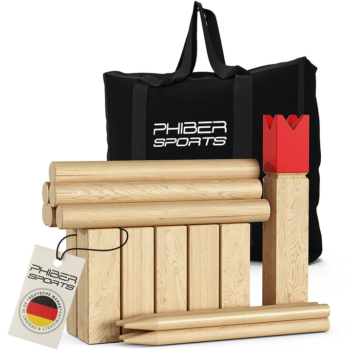 Kubb Wikinger Spiel aus Holz in Premium Qualität – Aus massivem Holz – Mit praktischer Tragetasche -