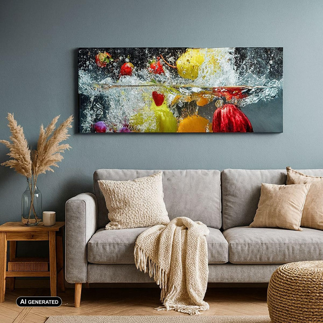 Wandbilder Dekoration Wohnzimmer Früchte Wasser Spritzer Essen Panorama Bilder auf Leinwand 120x50cm