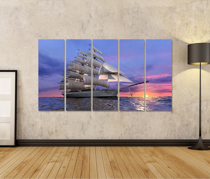 islandburner Bild auf Leinwand Segelschiff Untergehenden Sonne In Klaren Ruhigen Meer Urlaubsfeeling