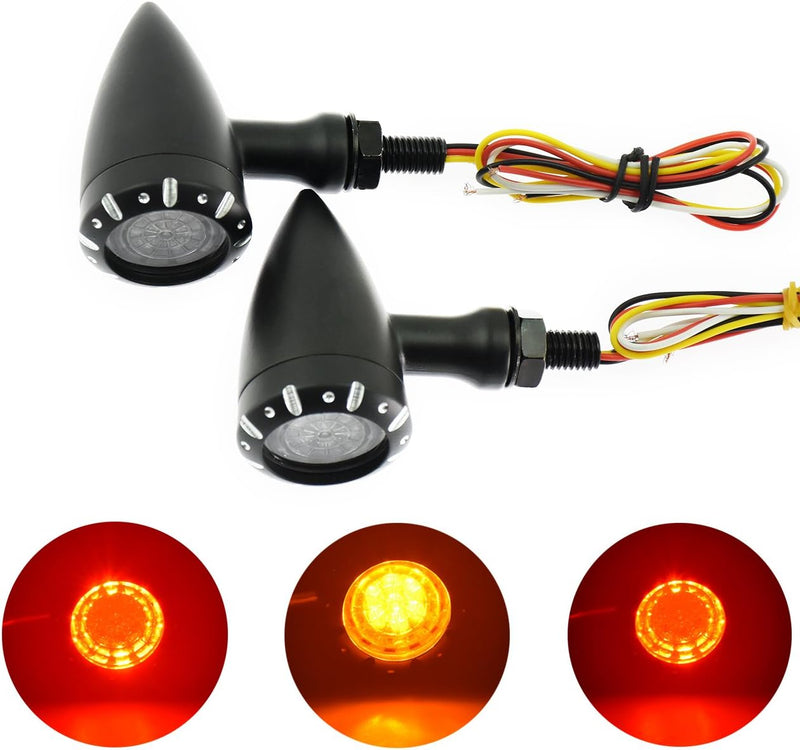 HDBUBALUS Motorcycle 10mm Black LED Brake Blinker Light Turn Signal Indicator Fit for Harley Cruiser