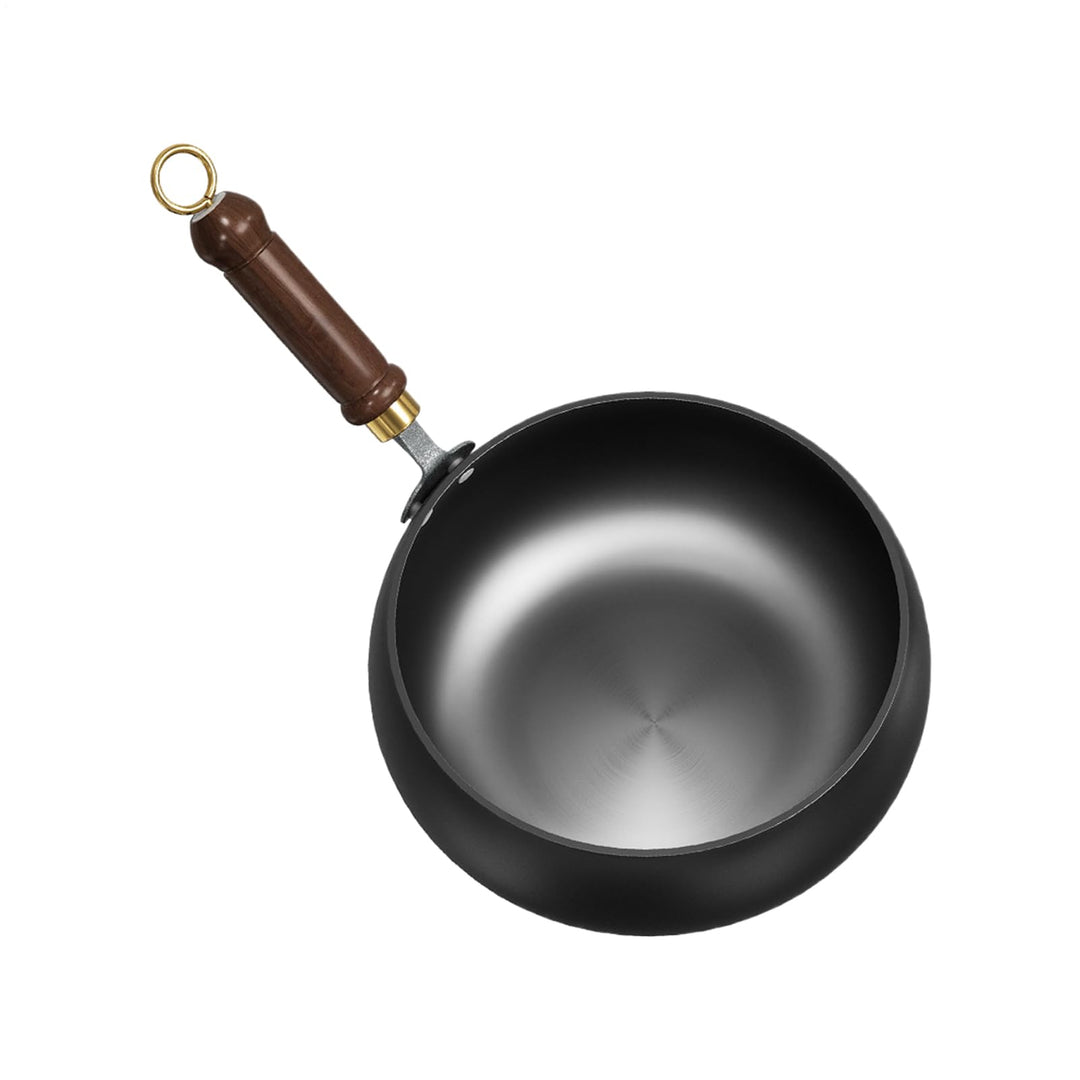 Japanische Eisenpfanne | Chinesischer Handgefertigter Wok Mit Holzdeckel Und Holzgriff| Pfannen Guss