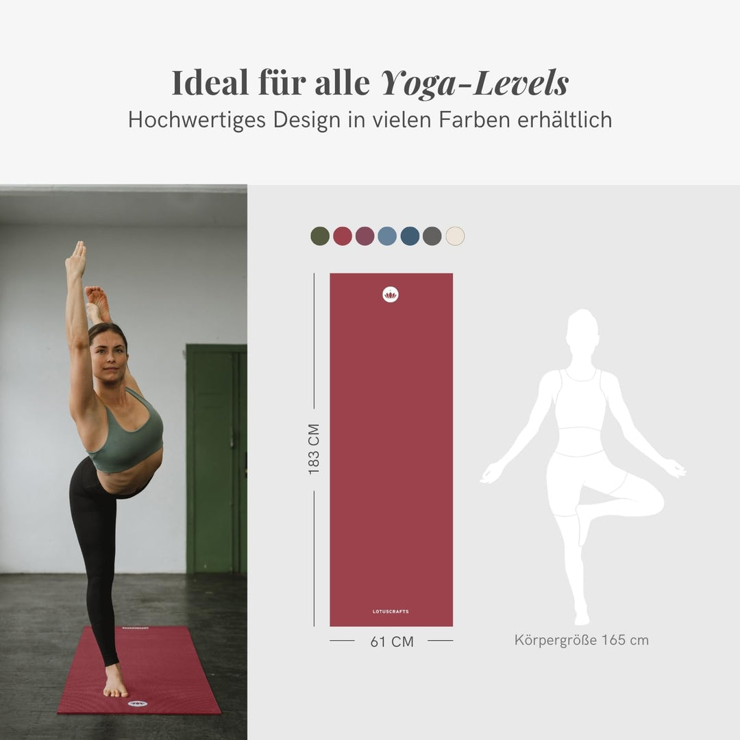 LOTUSCRAFTS® Yoga Matte Standard oder XL, universell einsetzbar als Yogamatte, Sportmatte, Gymnastik