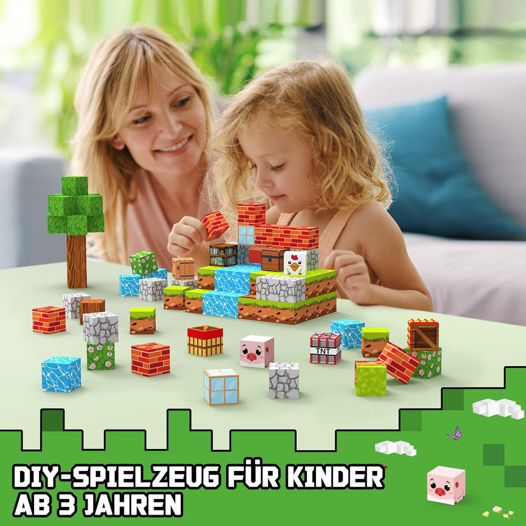 Magnetische Bausteine Blöcke 150 Stück 2 cm, Magnetic Building Blocks mit Windmühle Tiere, Magnet Ba
