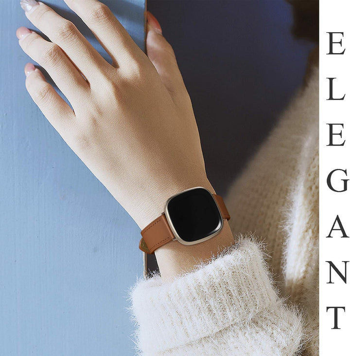 CeMiKa Leder Armband Kompatibel mit Fitbit Sense/Fitbit Versa 3 Armband, Original Lederband Ersatzba