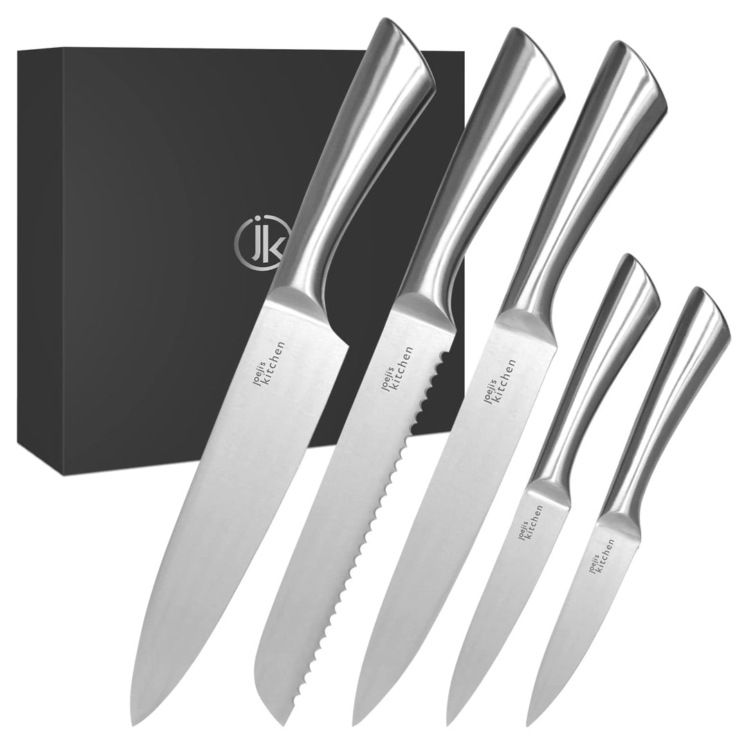 Joeji's Kitchen 5-in-1 Messerset aus Edelstahl - Scharfe Küchenmesser Set mit Brotmesser Kochmesser