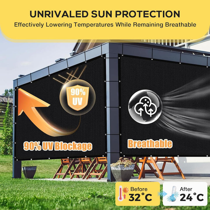 Sonnensegel mit ösen Rechteckig 2x4m, wasserdurchlässig & winddurchlässig, HDPE Gewebe, Sonnenschutz