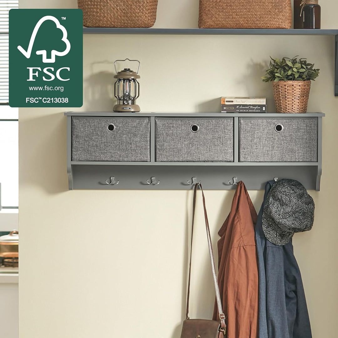 SoBuy FRG282-HG Wandgarderobe Flurgarderobe Kleiderhaken Hängeregal mit 3 Körben und 5 Haken Gardero