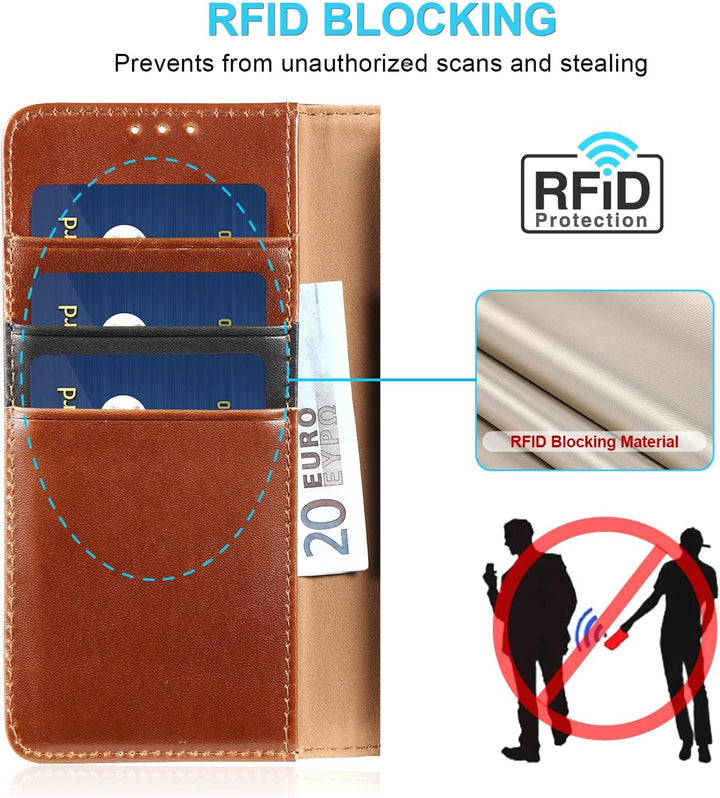 LENSUN Hülle für Samsung Galaxy S24 Echtleder, Handyhülle [Echtes Leder][Standfunktion][RFID Schutz]