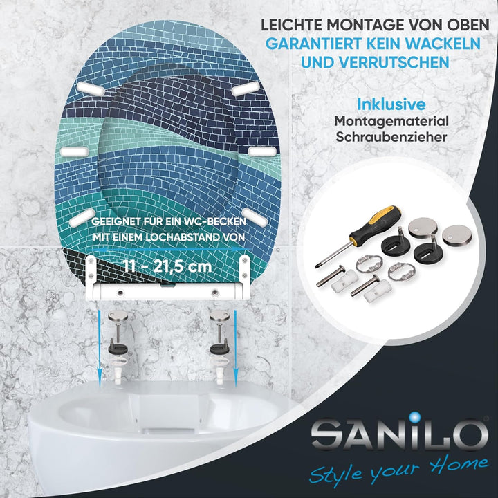Sanilo WC Sitz mit Absenkautomatik & Schnellverschluss, Toilettendeckel per Knopfdruck abnehmbar, ei