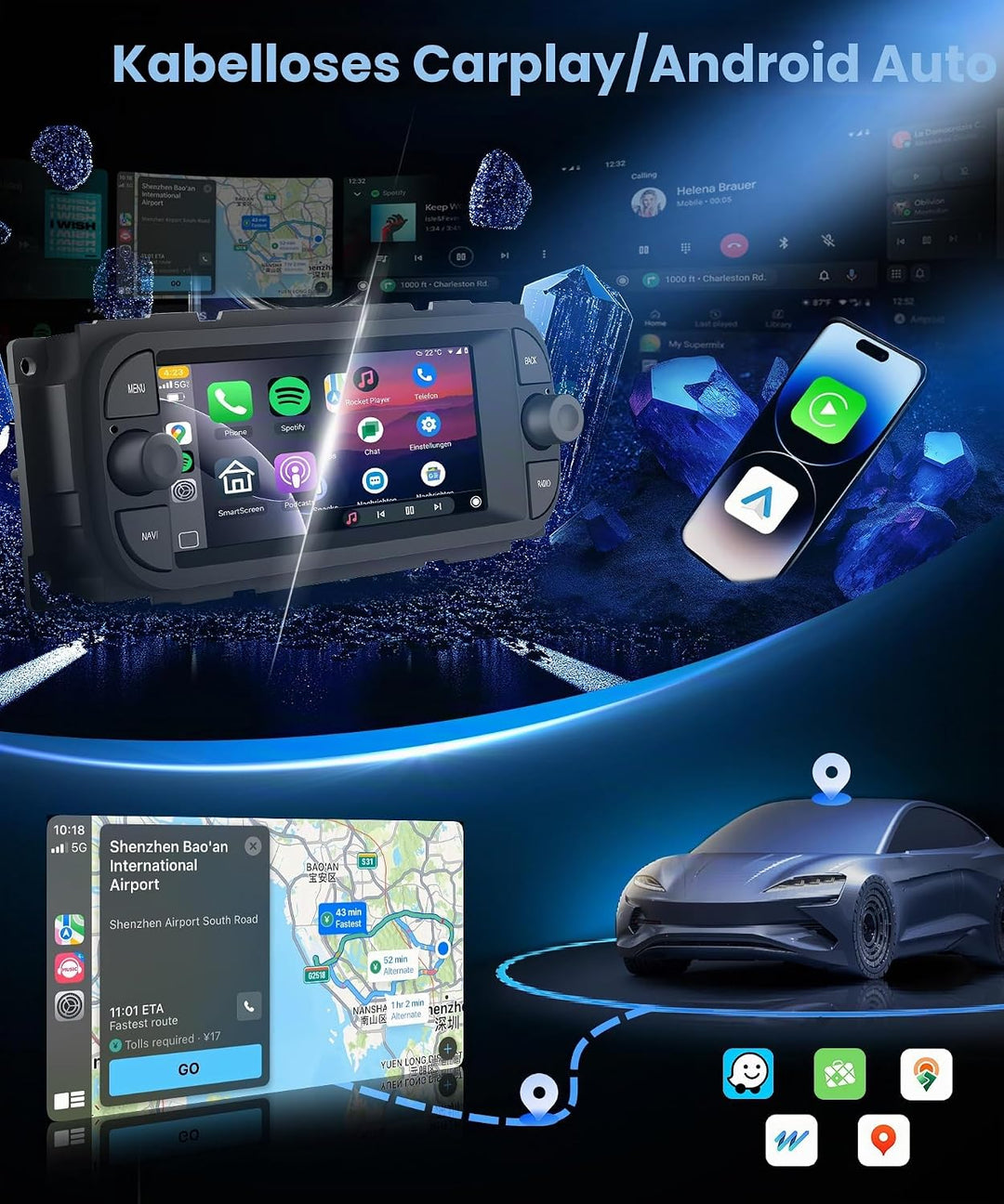 VECHTEL 4G+64G Autoradio Android 15 für Jeep Grand Cherokee Wrangler/Chrysler Grand Voyager 300M PT