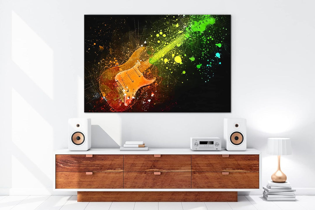 deyoli farbenfrohe Gitarre Format: 60x40 als Leinwandbild, Motiv fertig gerahmt auf Echtholzrahmen,