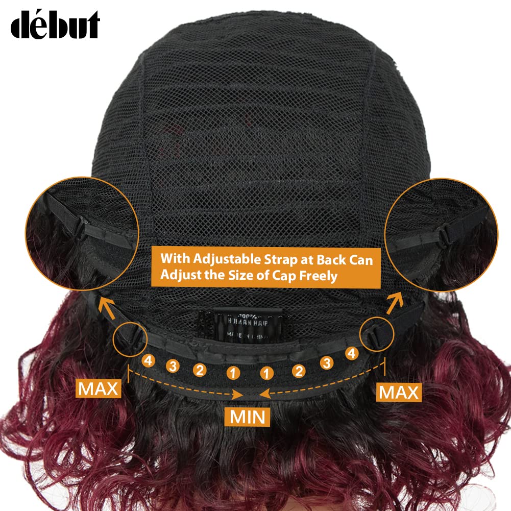 DÉBUT Kurze Bob Perücke mit Air Bangs Kurze lockige gewellte Echthaar Bob Perücke für Damen 25 cm 12