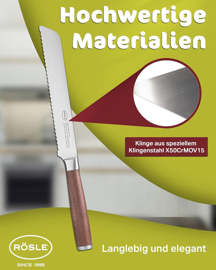 RÖSLE Brotmesser Masterclass, Hochwertiges Küchenmesser zum Schneiden von Brot, Brötchen und Baguett