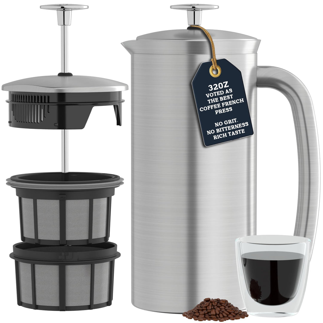 ESPRO P7 French Press Kaffeebereiter – Doppelwandig isoliert aus Edelstahl mit Mikrofilter, 950 ml,