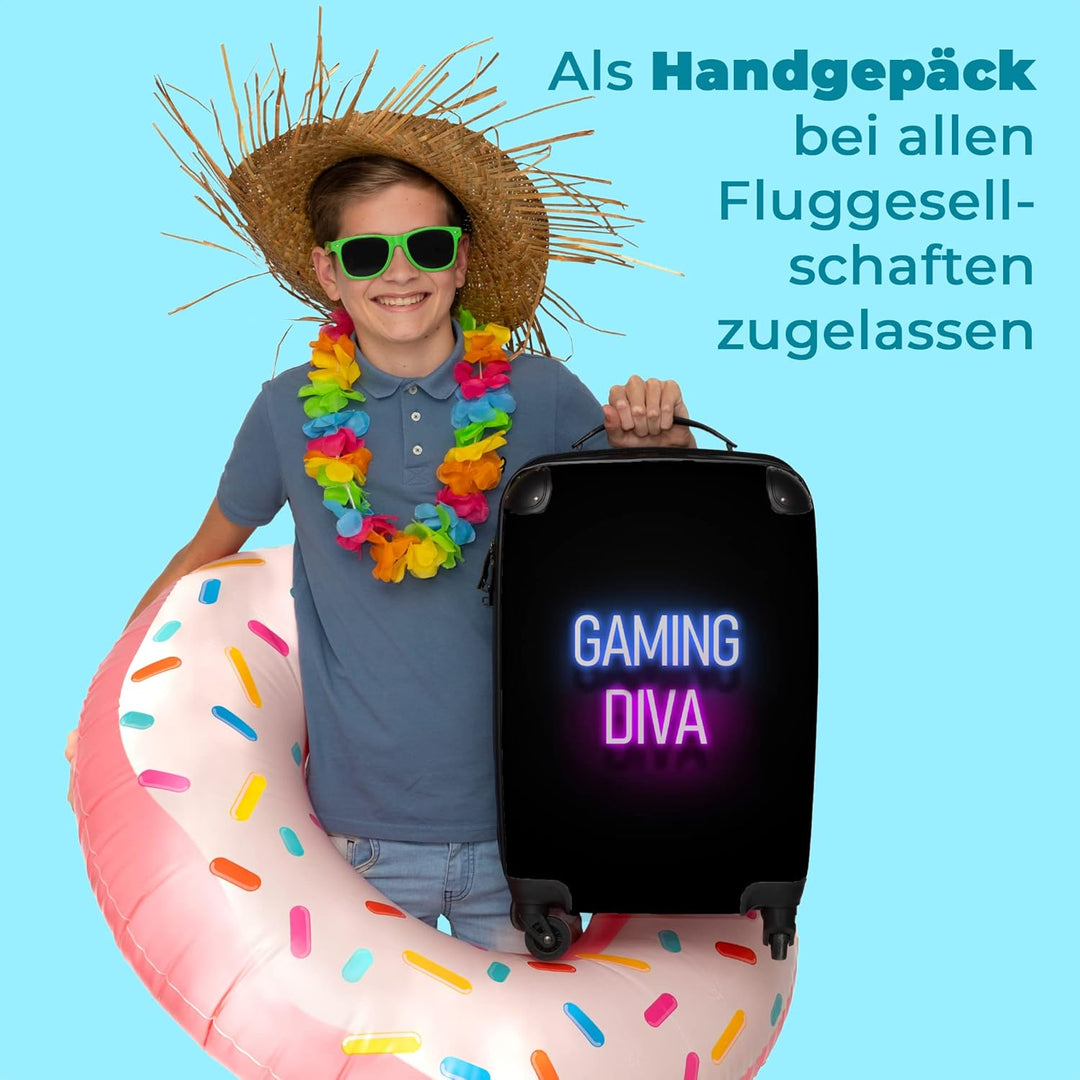 NoBoringSuitcases.com® Koffer Handgepäck Trolley Rollkoffer Kleine Reisekoffer mit 4 Rollen - Gaming