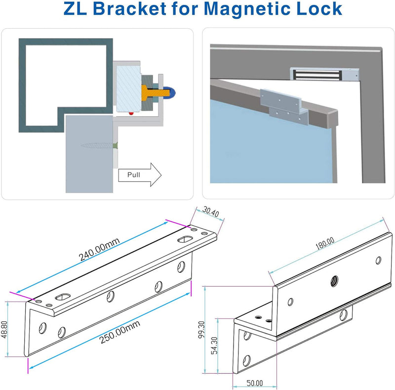 UHPPOTE Z und L-Halterung für einwärts gerichtete Tür 280 kg Serie Haltekraft Elektro-Magnetschloss