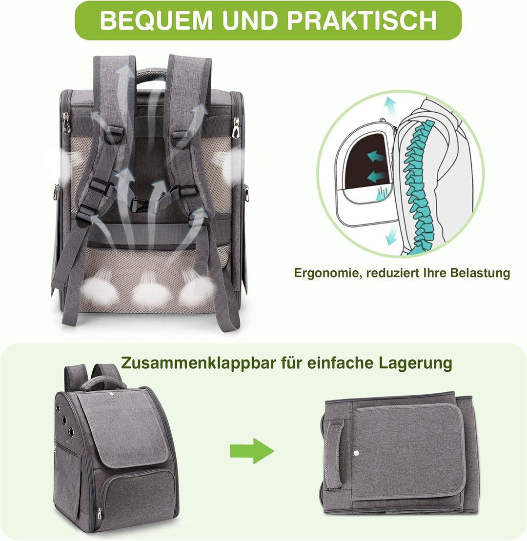 ALLSOPETS Katzenrucksack, Faltbarer Atmungsaktiver Hunderucksack mit Sonnenschutz für Klein Hunde un