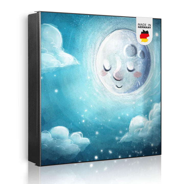 banjado® Grosser Schlüsselkasten Glas/Schlüsselbox 30cm x 30cm mit 50 Haken - Motiv schlafender Mond
