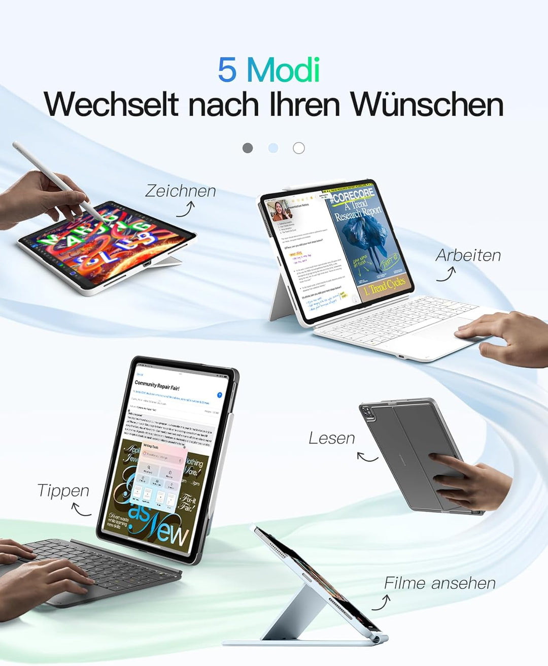 Inateck Tastatur Hülle Kompatibel mit iPad Air 13 Zoll (2025/2024),Tastatur für ipad Pro 12.9 Zoll 6
