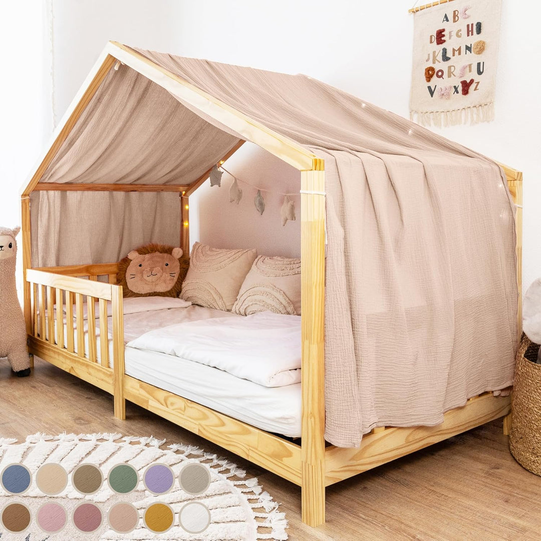 lilimaus Hausbett Himmel [Beigerosa] - Betthimmel Hausbett aus 100% Baumwolle Musselin Handmade - St
