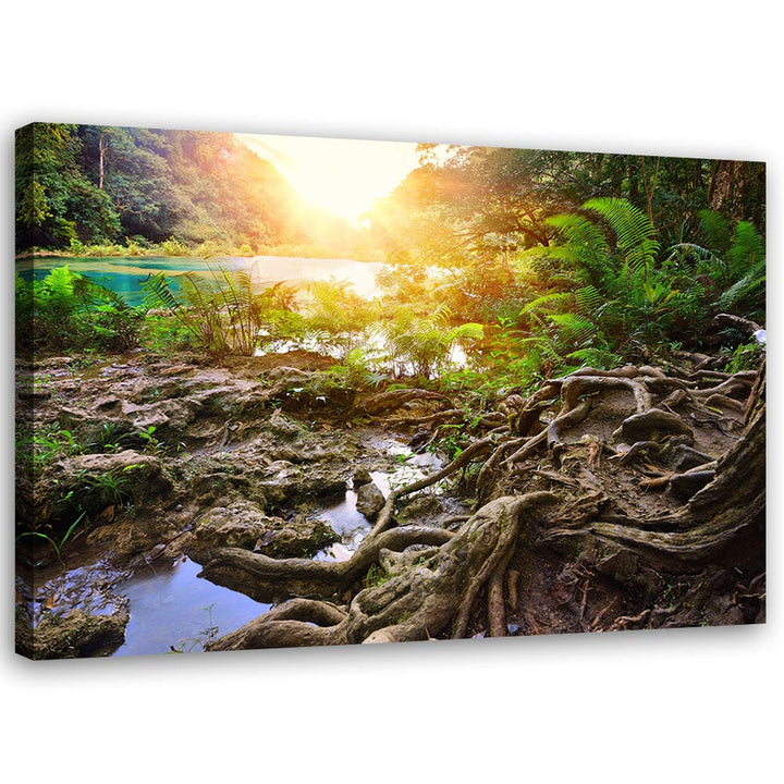 Feeby Leinwandbild Landschaft Bild Kunstdruck für Wohnzimmer Gelb 70x50 cm