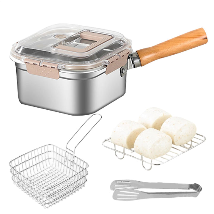 Friteuse Mit Korb | Multifunktionale Bratpfanne | Spritzgeschützte Edelstahl Fritteuse Set Für Pomme