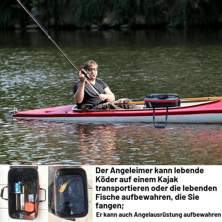 MMSGA Angeleimer, 23L/30L/38L Tragbarer Faltbarer Angelköder-Eimer，Multifunktionaler Behälter für le