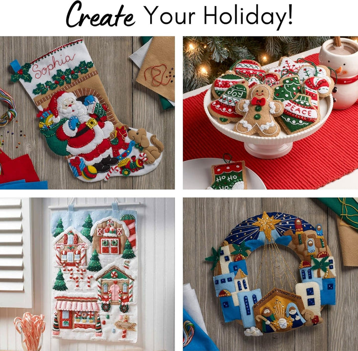 Bucilla Felt Stocking Applique Kit 18" Long-Chistmas Town -89528E