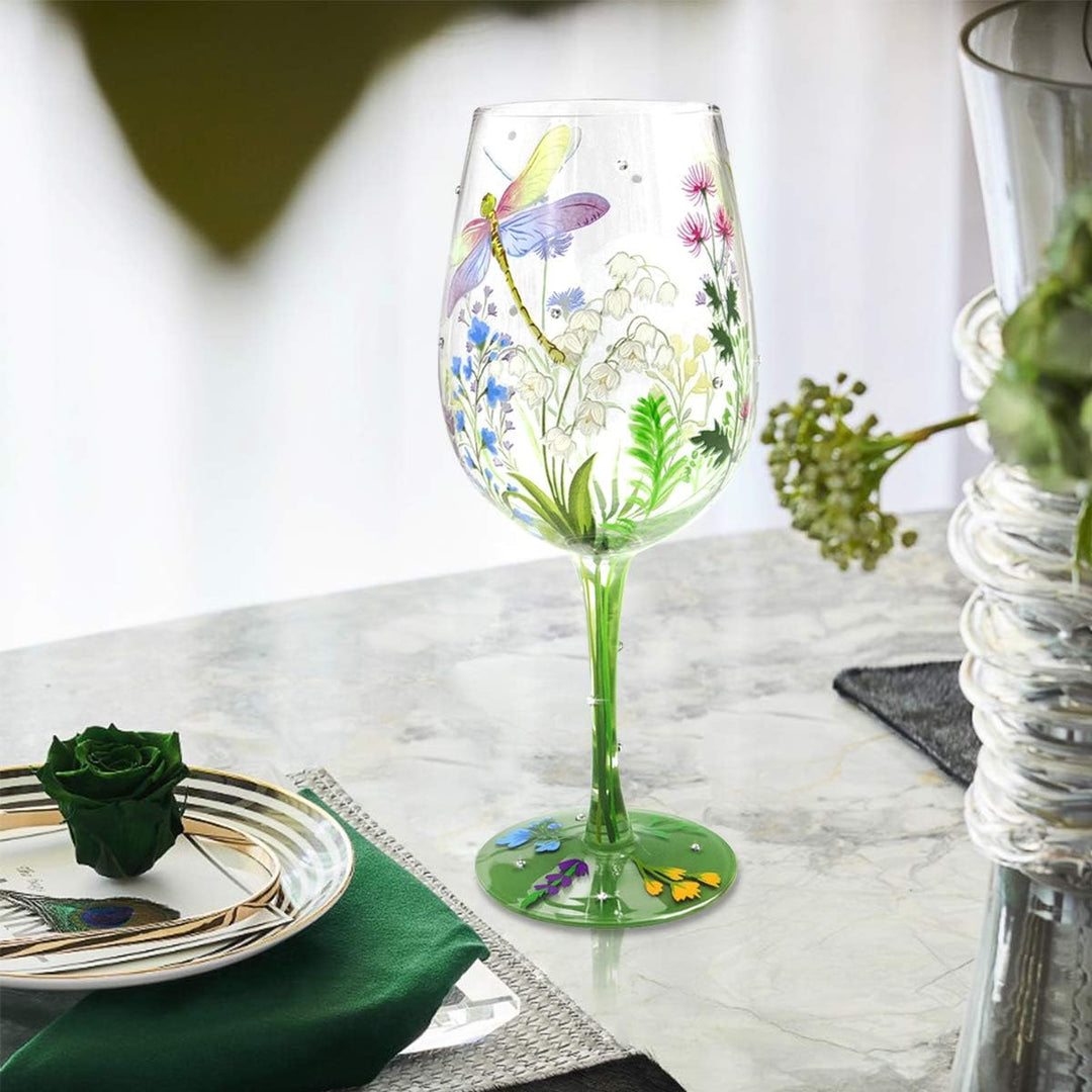 NymphFable Weingläser Bunt Libellen Blumen Rotweingläser 15 oz Neuheit Geschenk für Geburtstage, Hoc
