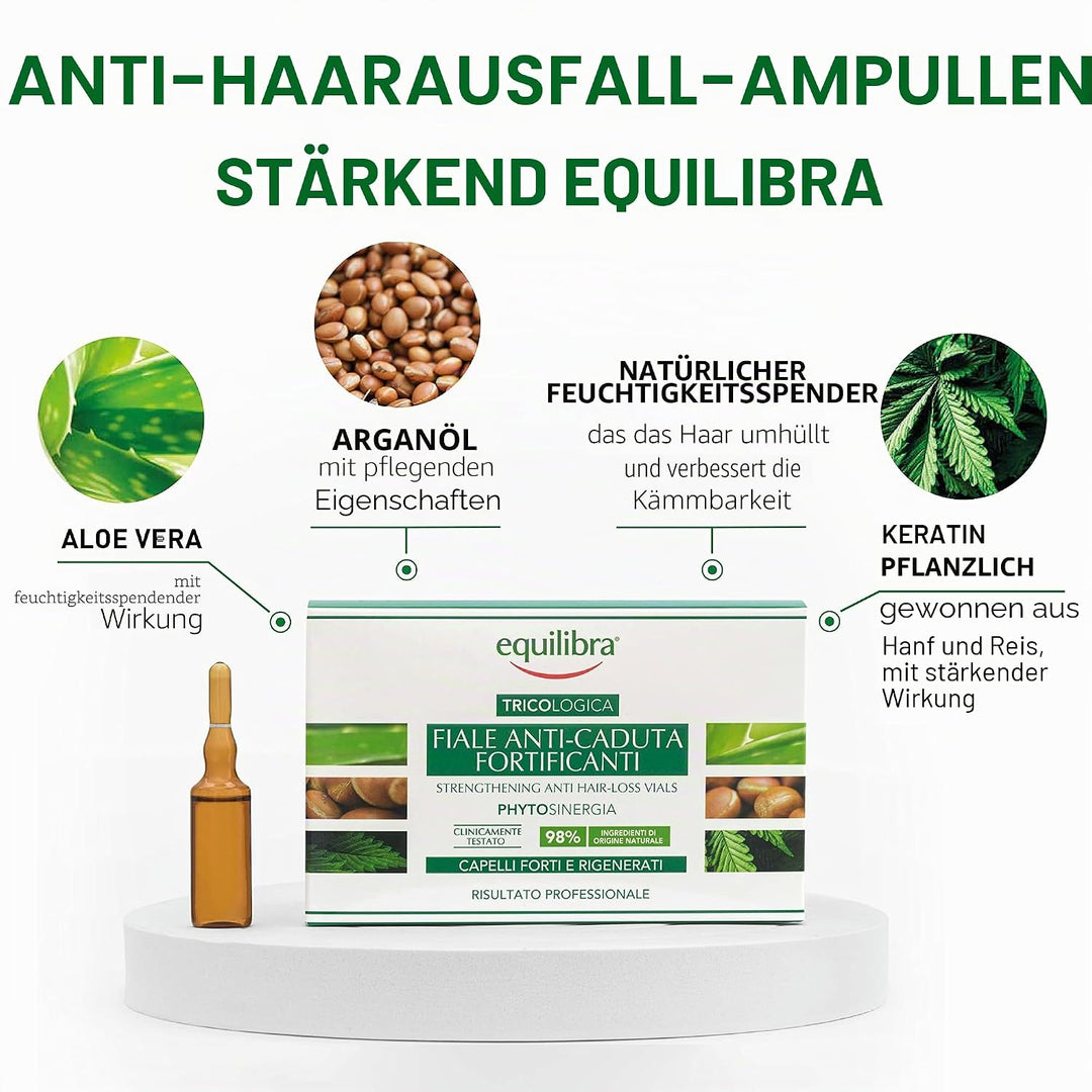 equilibra Haare, stärkende Ampullen gegen Haarausfall, zur Vorbeugung und Verlangsamung des Haarausf