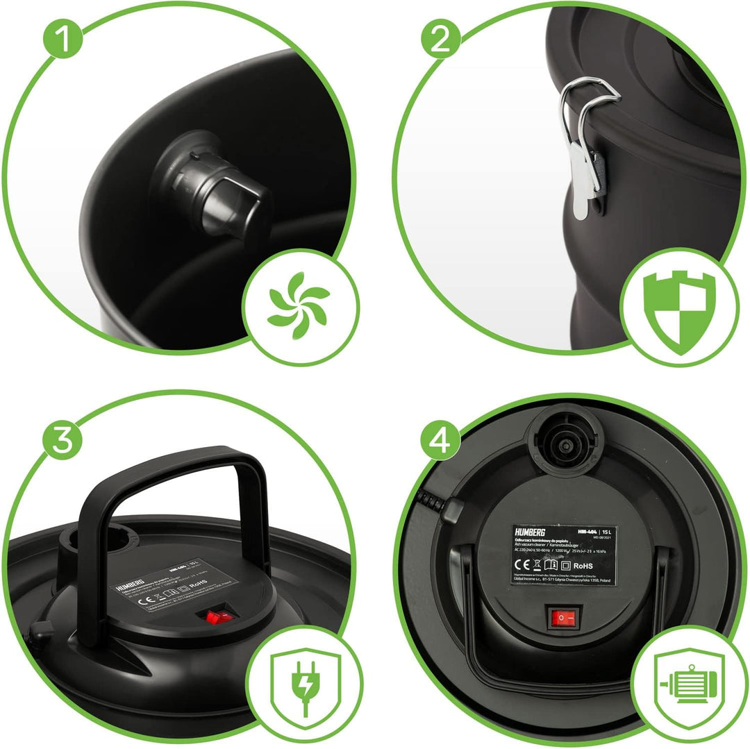 Humberg 15L 1200W HM-404 Trockensauger für Asche und Schutt Beutellos