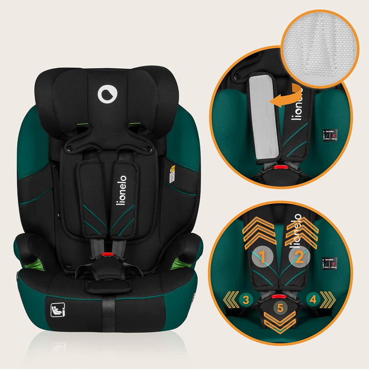 LIONELO LEVI ONE I-SIZE 76-150 cm Kinderautositz, Gruppe 1 2 3, Seitenschutz, 10 Grad Kopfstützenver