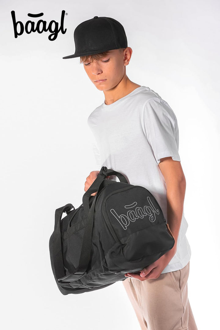 Baagl Sporttasche Kinder Reisetasche mit Schuhfach Schule Sport - Darkness | Schwimmtasche für Mädch