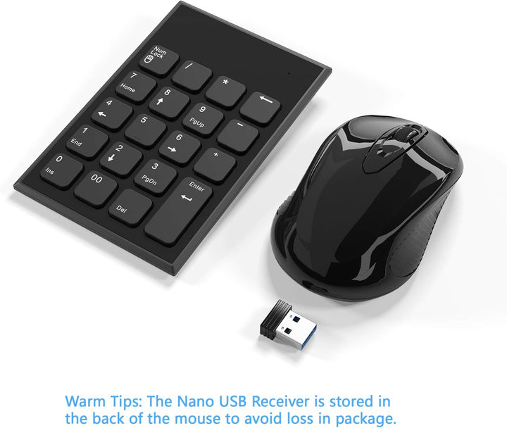 Kabellose Nummernblock und Maus Kombination, Yeemie Pro 2.4G tragbarer, ultraflacher USB-Ziffernbloc