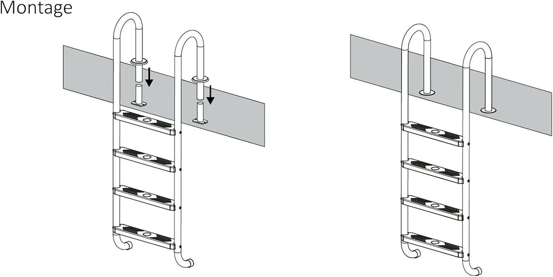 Zelsius V2A Edelstahl Poolleiter mit 4 Stufen | 50 x 26,5 x 157 cm - Silber | mit Rutschsicherung |