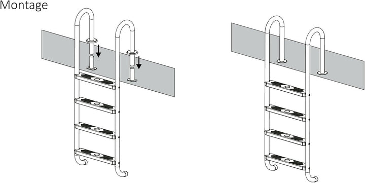 Zelsius V2A Edelstahl Poolleiter mit 4 Stufen | 50 x 26,5 x 157 cm - Silber | mit Rutschsicherung |