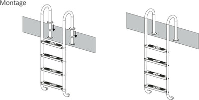 Zelsius V2A Edelstahl Poolleiter mit 4 Stufen | 50 x 26,5 x 157 cm - Silber | mit Rutschsicherung |