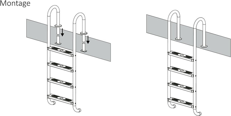 Zelsius V2A Edelstahl Poolleiter mit 4 Stufen | 50 x 26,5 x 157 cm - Silber | mit Rutschsicherung |